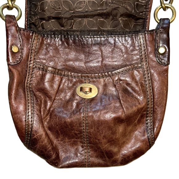 Fossil Maddox Brown Distressed Leather Long Live Vintage Chain Strap Baguette - Picture 14 of 16